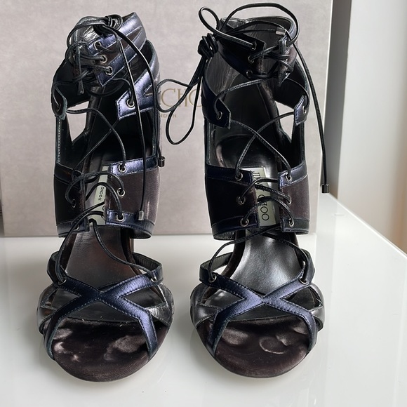 Jimmy Choo Denny 100 Heels in Mink/Mix Velvet/Metallic Nappa Leather size 38. - Picture 3 of 5